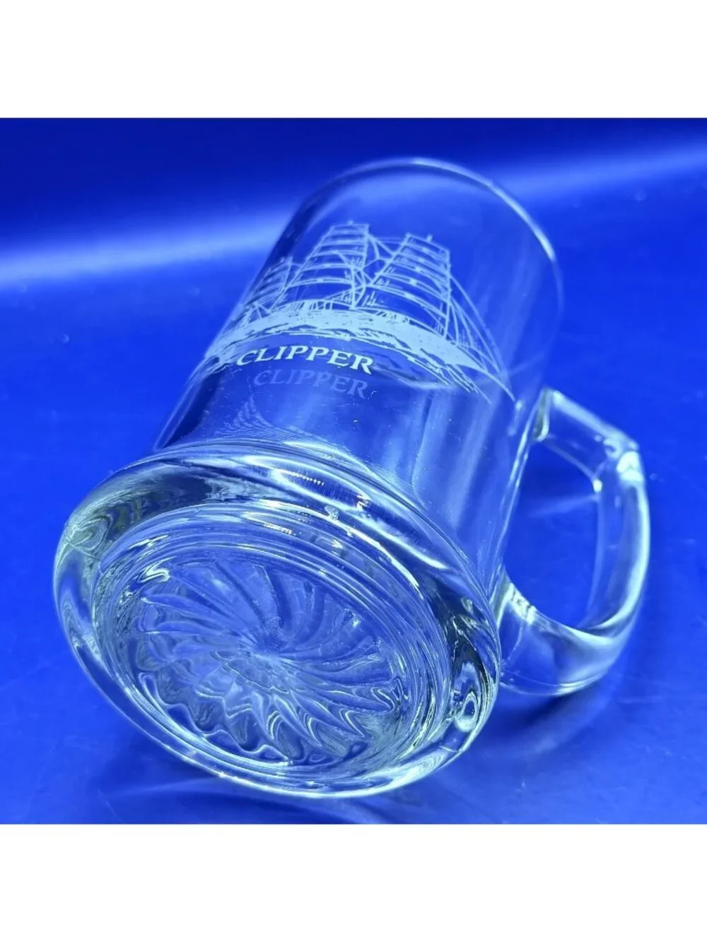 Vintage Clipper Sailing Ship Glass Beer Stein Tankard Mug Nautical History 5.5